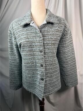 Vtg Tantrums Womens Button Up Jacket Blazer Brown Blue Med Business Parisian